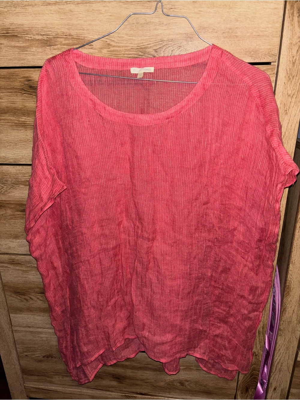 Eileen Fisher Linen Lightweight Coral Pink Scoop Neck Top